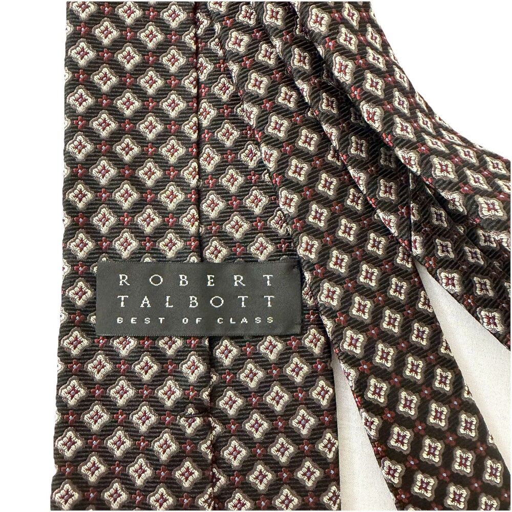 Robert Talbott Best of Class Silk Tie Brown Geometric Medallion Necktie USA